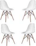 COSTWAY Dinning Chair Set of 4, Mid Century Modern Eiffel DSW Style Shell Molded Plastic Chair for Kitchen, Dining, Living Room, Bedroom, Lounge Side Chairs with Wood legs, White