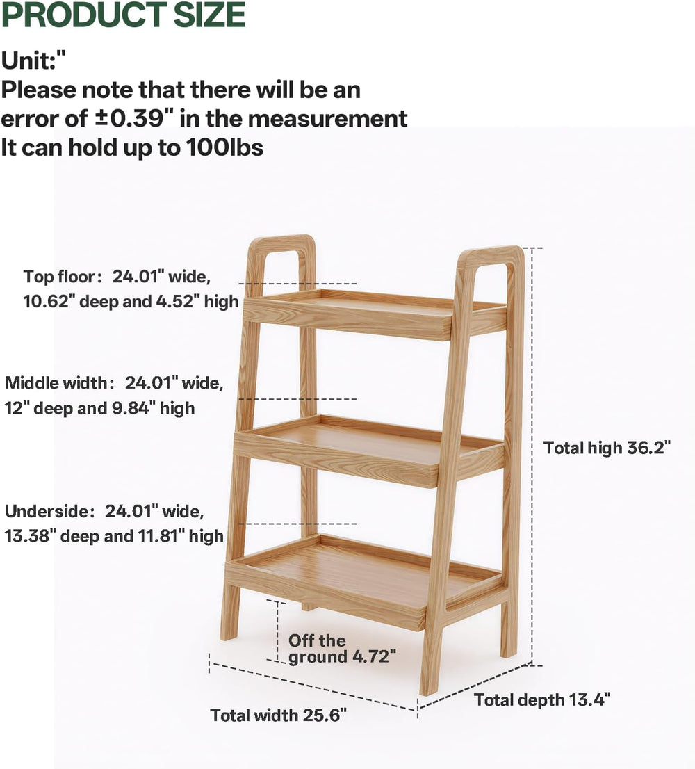 Oak Ladder Bookshelf, 3 Tier Display Shelf for Living Room, Natural Wood