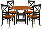 East West Furniture SUQU5-BCH-W 5 Piece Modern Dining Table Set Includes a Round Wooden Table with Dropleaf & Shelves and 4 Kitchen Dining Chairs, 42x42 Inch, Black & Cherry