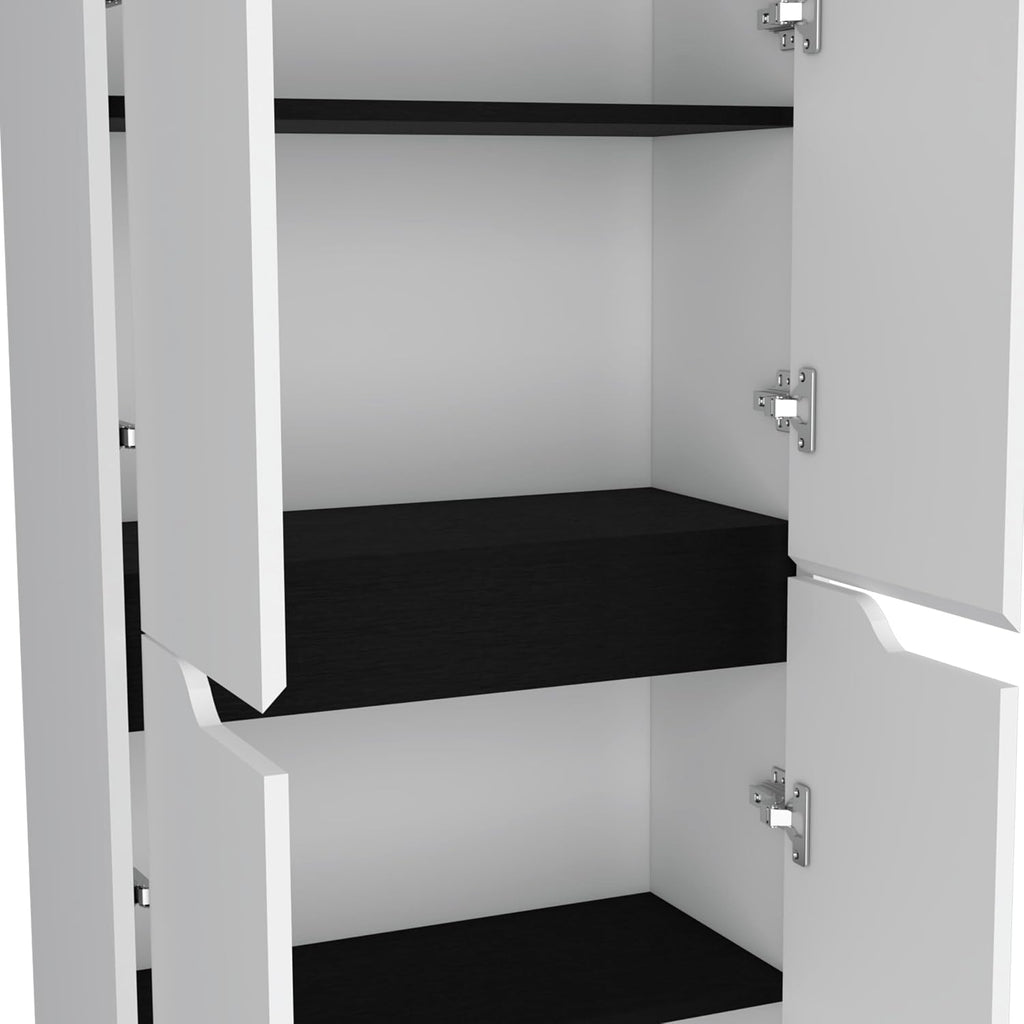 4-Door Kitchen Pantry Organizer Cabinet, Wooden Cupboard Credenza Bufffet Serving with Storage Shelves, Freestanding Hutch for Kitchen, Dining Room,White