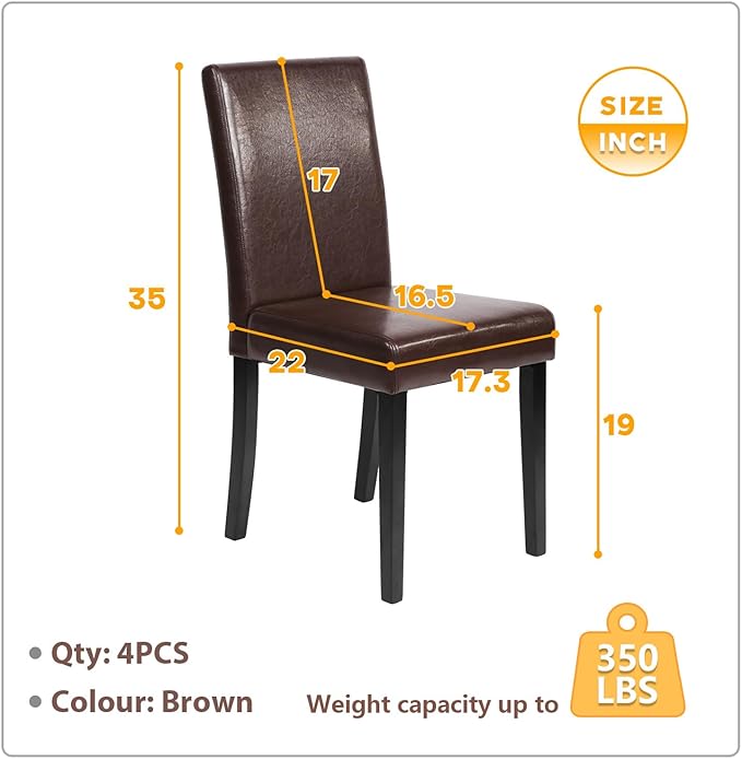 FDW Dining Chairs Set of 4,Dining Room Chairs,Side PU Cushion Chairs with Waterproof Surface and Wood Legs,for Kitchen Restaurant and Living Room,Leather Brown