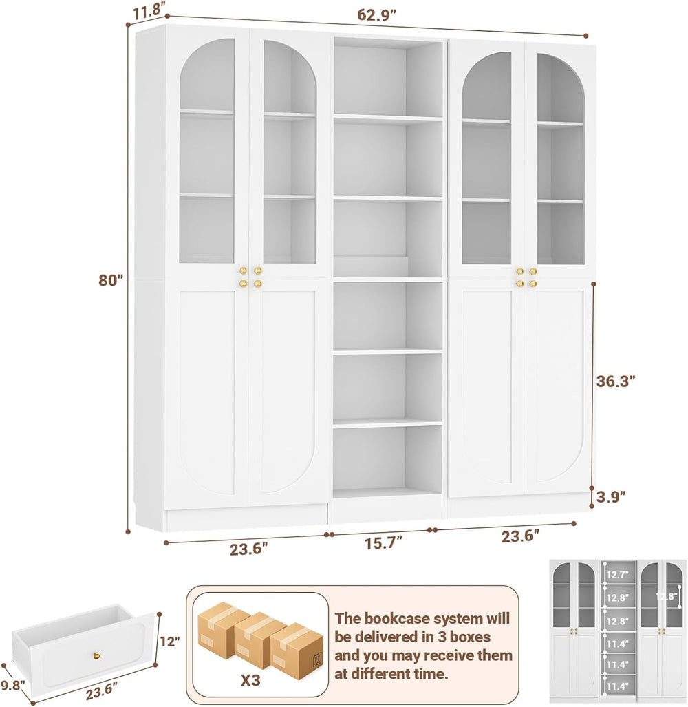 Cyclysio 80" Tall Pantry System with 4 Tempered Glass Doors, Arched Corn...