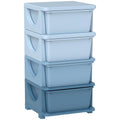 Qaba 4 Tier Kids Storage Unit, 4 Drawer Chest Toy Organizer Plastic Bins for Kids Bedroom Nursery Kindergarten Living Room for Boys Girls Toddlers, Blue