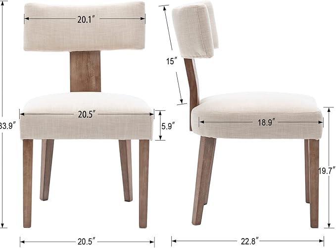 Mid Century Modern Dining Chairs Set of 4 Upholstered Linen Fabric Dining Chairs Curved Backrest Farmhouse Dining Room Chairs Kitchen Chairs with Wood Legs, Beige