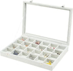 Coward Jewelry Organizer Tray Box, 24 Grids Ring Earring Chain Bracelet Necklace Jewelry Bead Display Holder Tray Case with Transparent Glass Lid for Home Drawer or Shop Selling