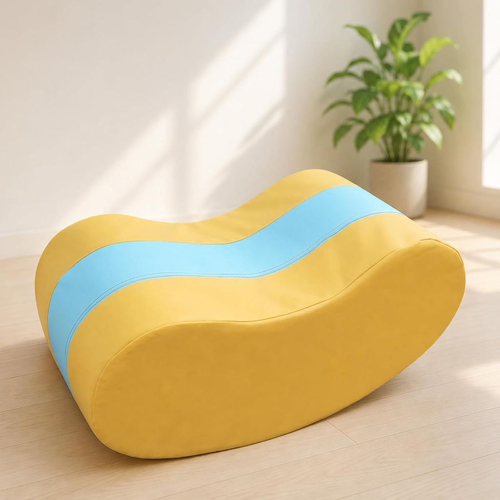 harayaa Children Sensory Rocker Rocking Boat Toy Chair Cushion Support Wood Frame PU Leather Easy to Clean Compact Size Suitable for Children Play Daycare Early Education Centers Home