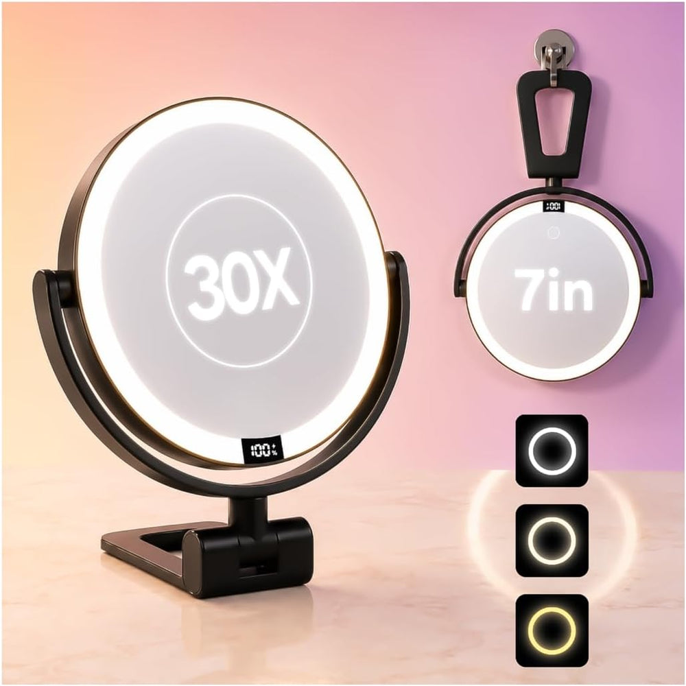 1X/30X Makeup Mirror with Lights, Magnifying Mirror (Black)
