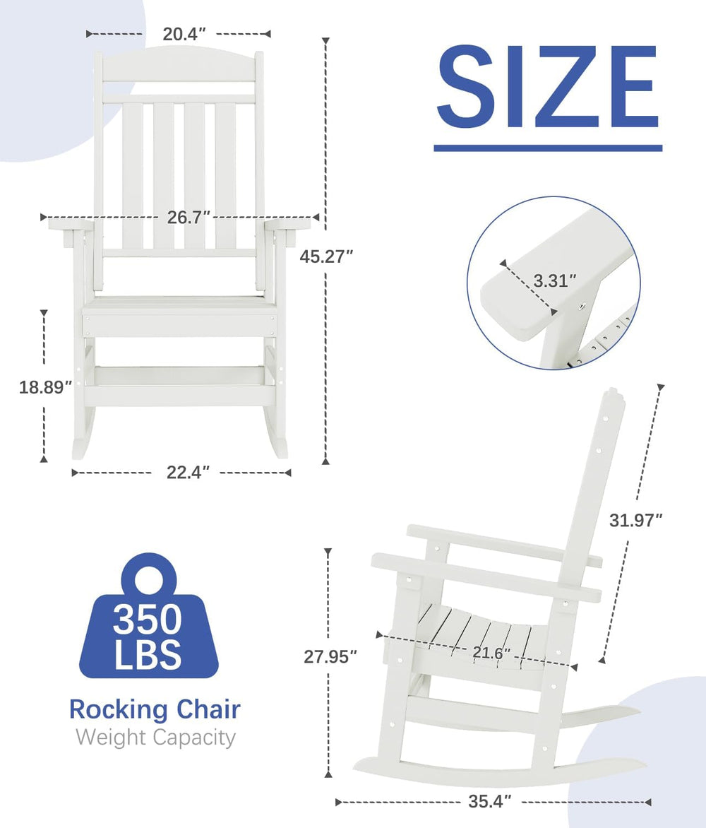 FOOWIN 3-Piece Outdoor Rocking Chairs Set, High Back Patio Rocker with Side T...