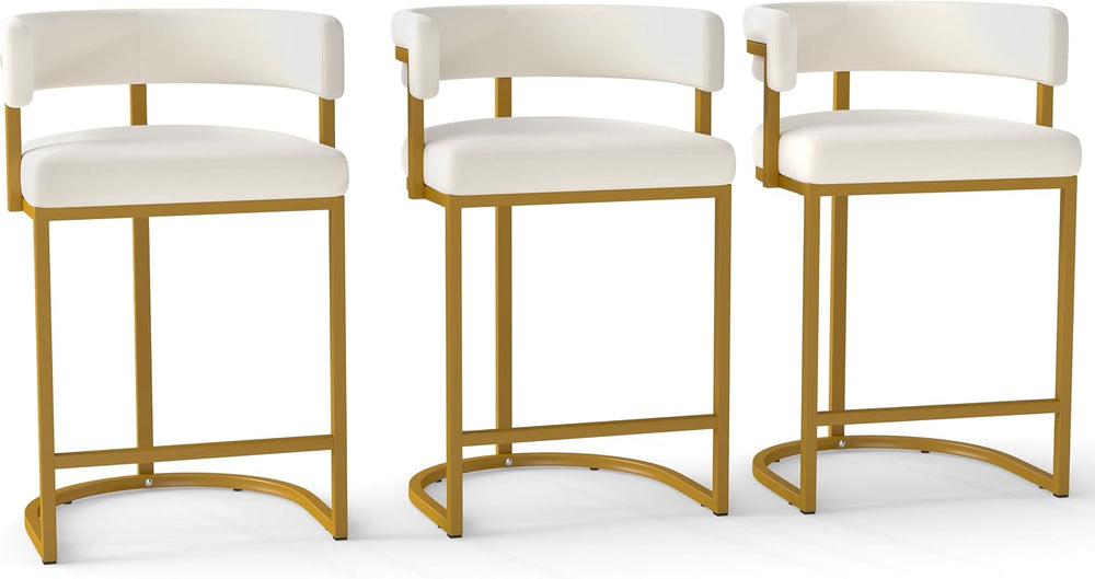 Modern Barrel Bar Stools Set of 3, 24" Velvet Counter Height Stools with...