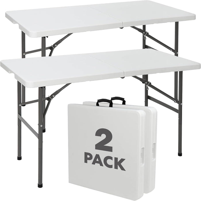 SIMPLI-Magic White Foldable Table (4FT), 2-Pack Indoor/Outdoor Folding Utility Tables with Carry Handle for Parties, Events, Crafts, and Picnics