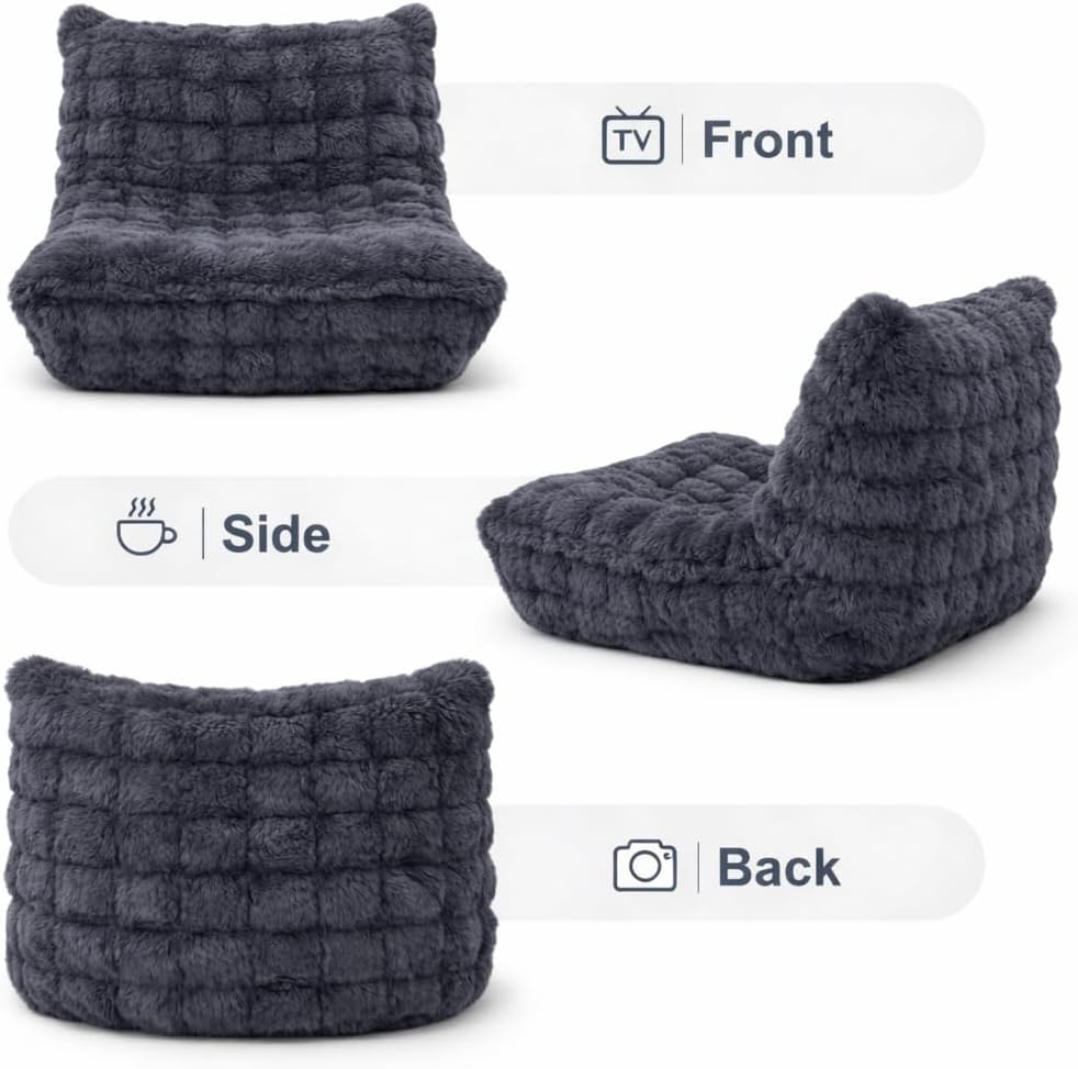 Memory Foam Bean Bag Chairs with Filler Faux (Dark Grey) | Beanbags Lazy Sofa...