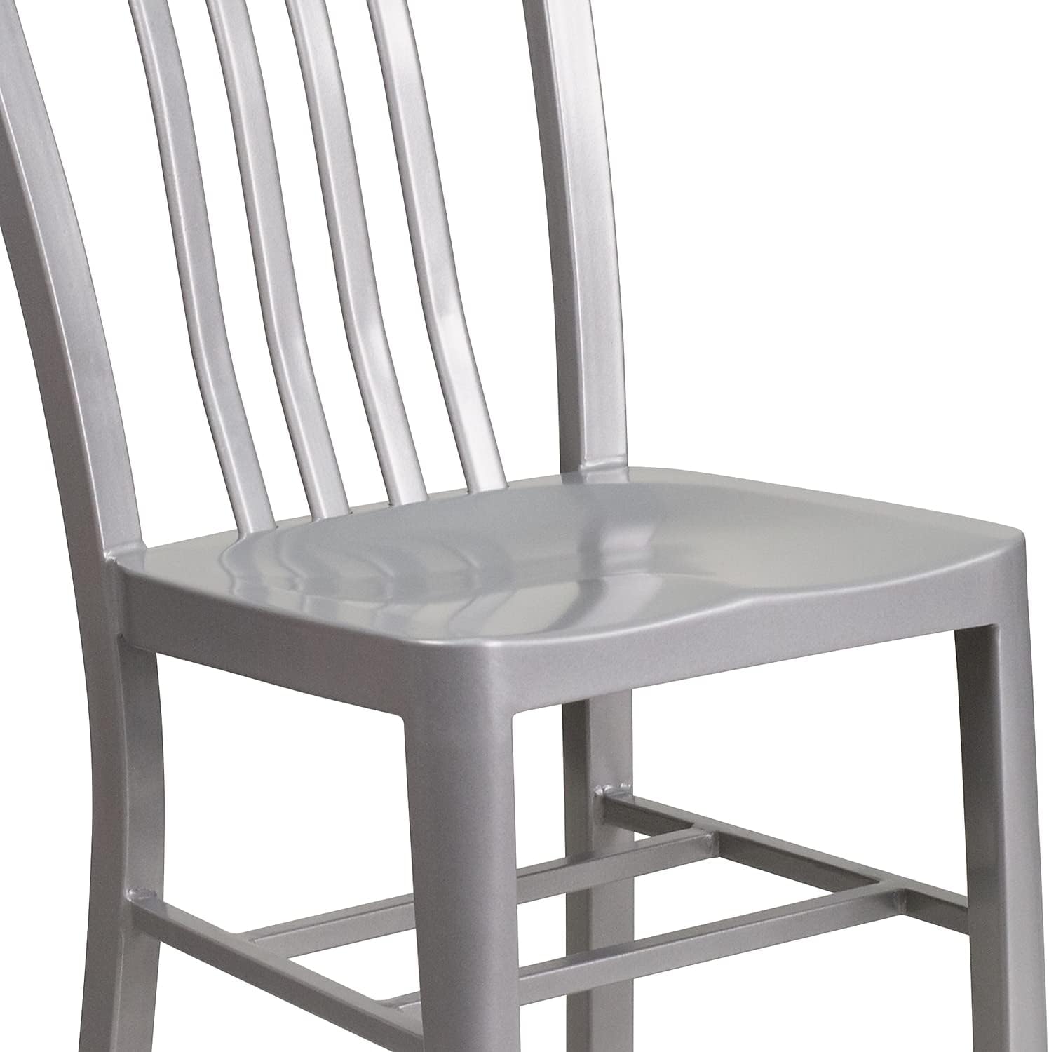 Flash Furniture Gael Indoor/Outdoor Modern Metal Dining Chairs, Commercial-Grade Galvanized Steel Restaurant Chairs, Set of 2, Silver