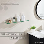 KOKOSIRI Wall Shelves Floating Bathroom Glass Shelf for Kitchen Storage, 20'' x 5.6'' Tempered Glass Wall Mounted Brushed Stainless Steel, 2 Pack B1106BR-L20-P2