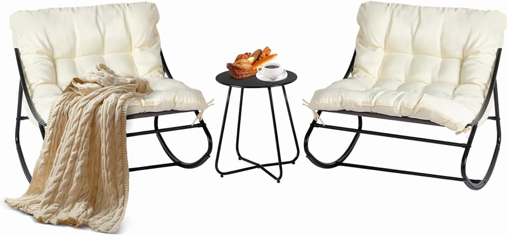 VINGLI Rocking Patio Chairs Set of 2 with Side Table, Heavy Duty 400 LBS Capa...