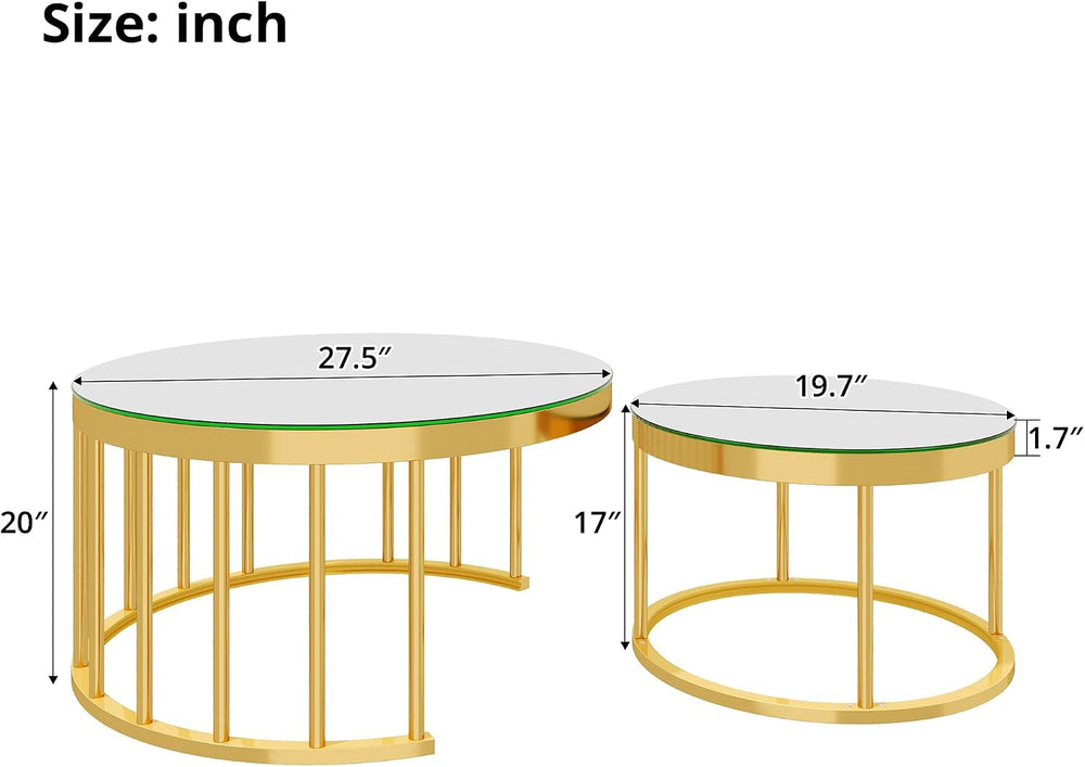 JIVOIT 2-Piece Round Nesting Coffee Table Set with Gold Metal Frame | Modern ...