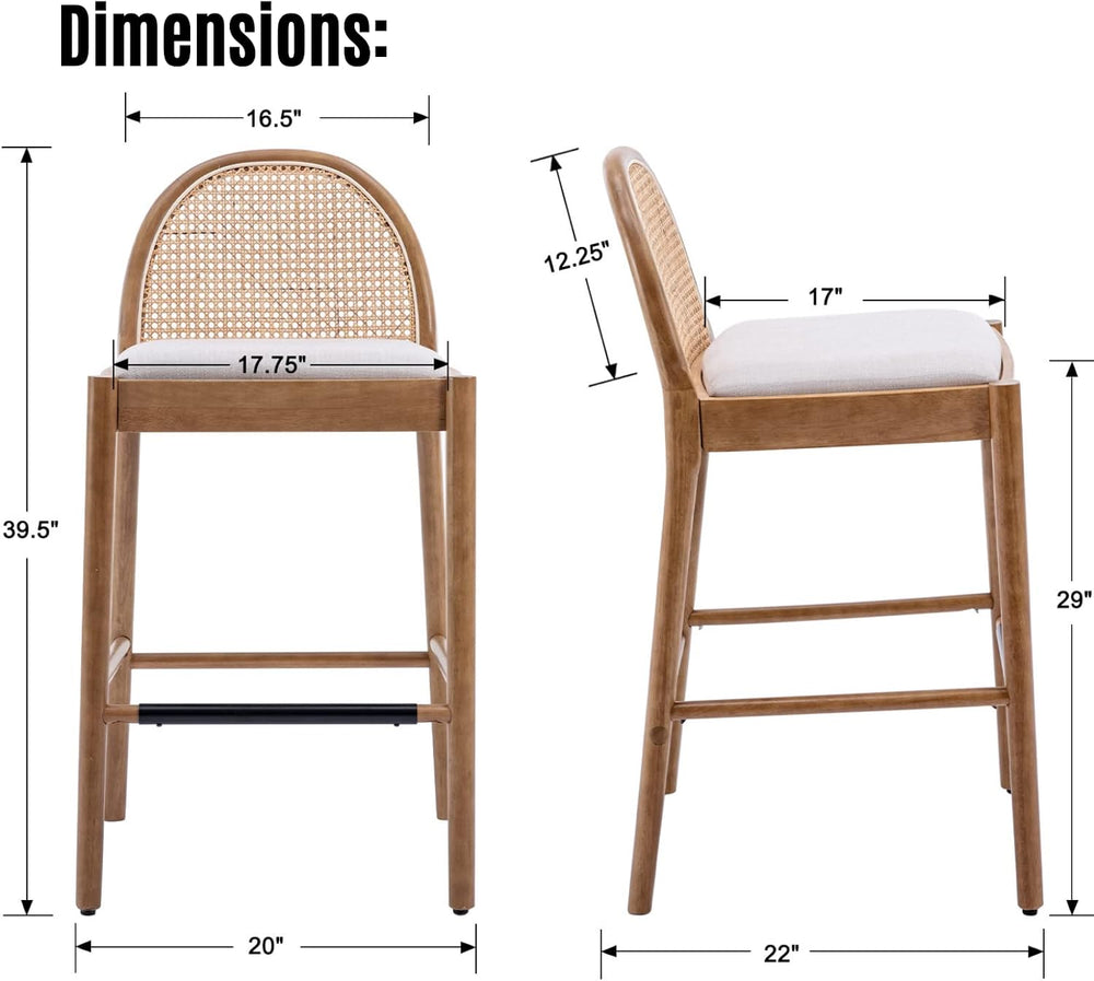 DUOMAY Modern Bar Stools Set of 2, 29 Inches Bar Height Barstools with Rattan...