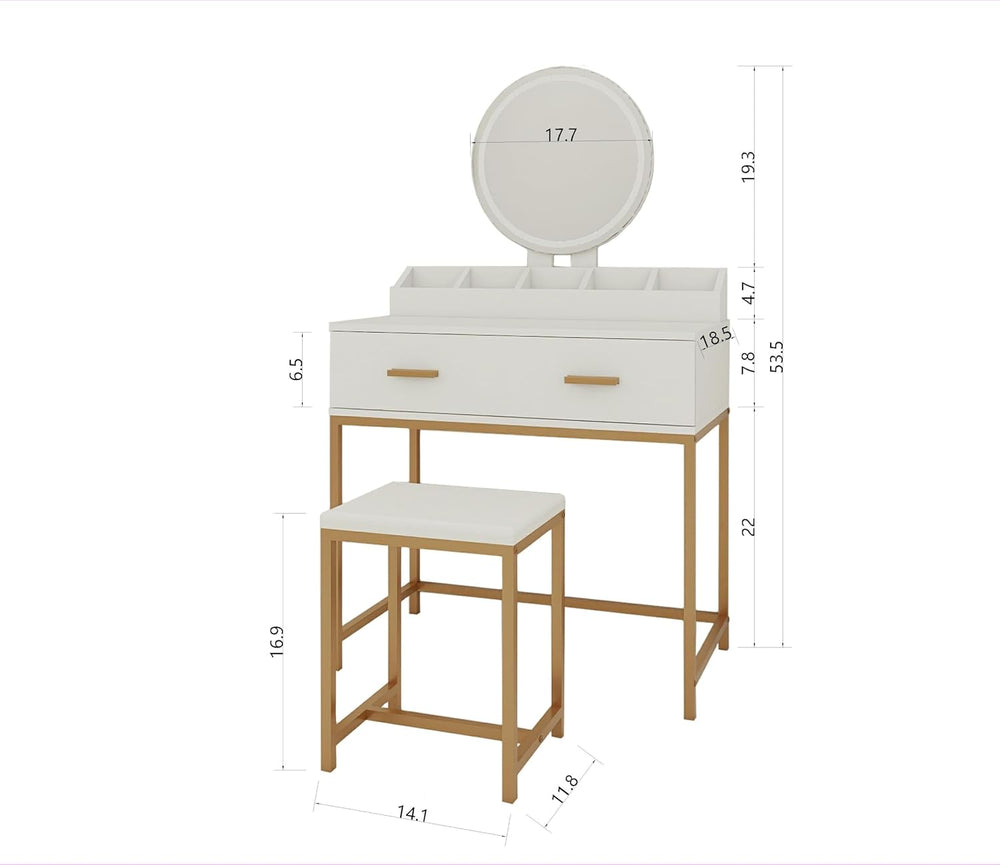 GOWE Vanity Table Set with Storage White Modern Contemporary for Bedroom Furn...