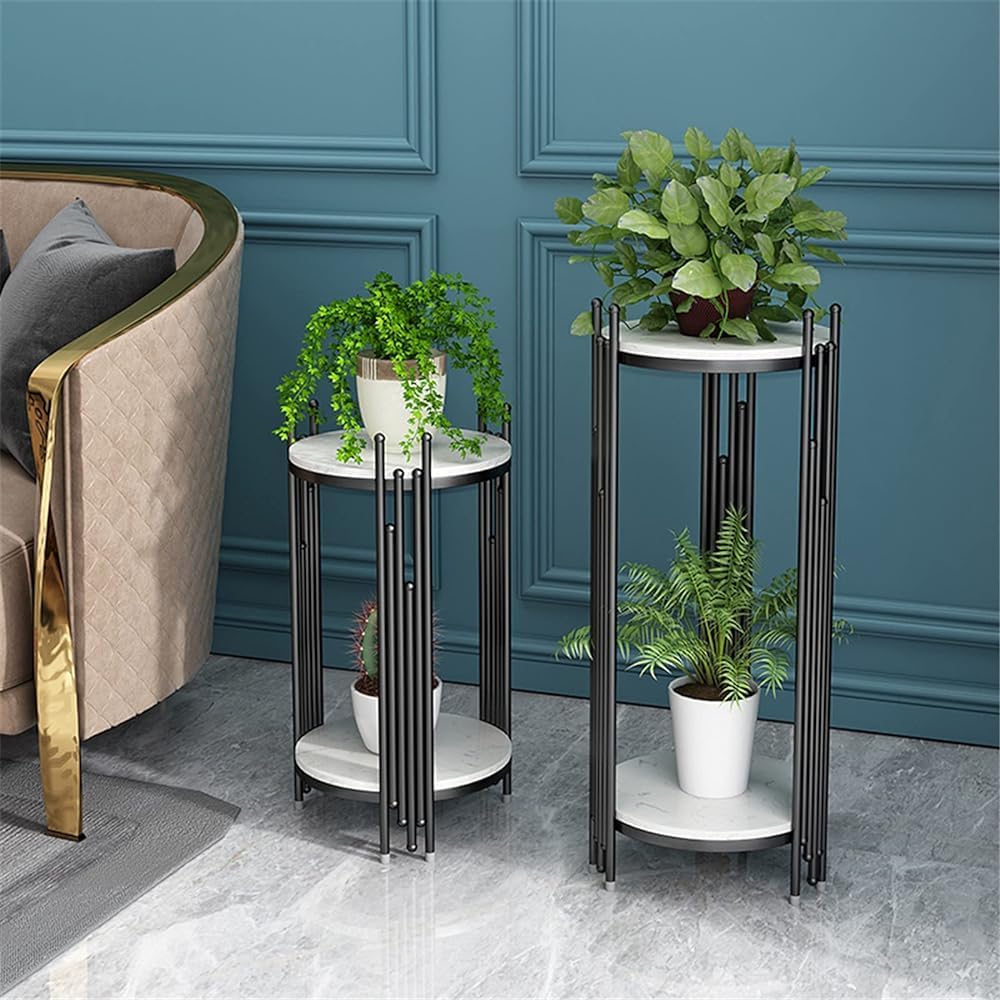 2-Tier Storage Telephone Table - Stylish Marble Look, Tall Slim Plant Stand, ...
