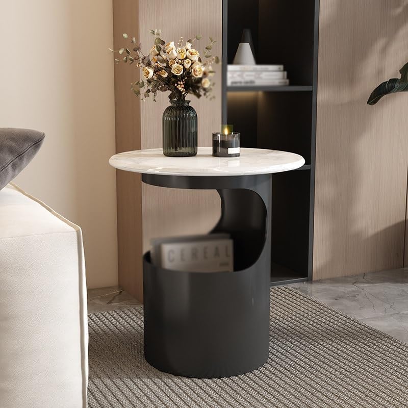 Bedside/Sofa Side Table – Micro-crystalline Stone Small Round Table for Livin...