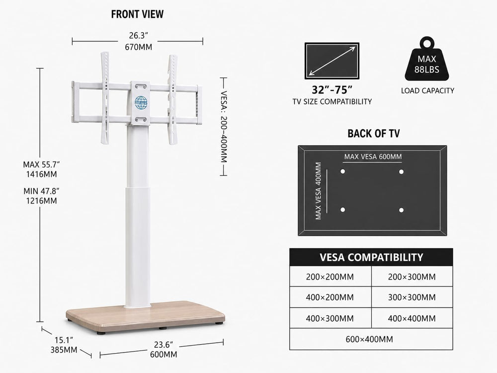 FITUEYES Swivel Floor TV Stand for 32 to 75 Inch TVs, Tall Universal TV Stand...
