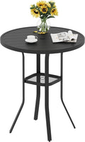 VICLLAX Patio Bar Height Table, Outdoor Round Bar Table with Umbrella Hole for Balcony, Porch, Deck, 37" Black