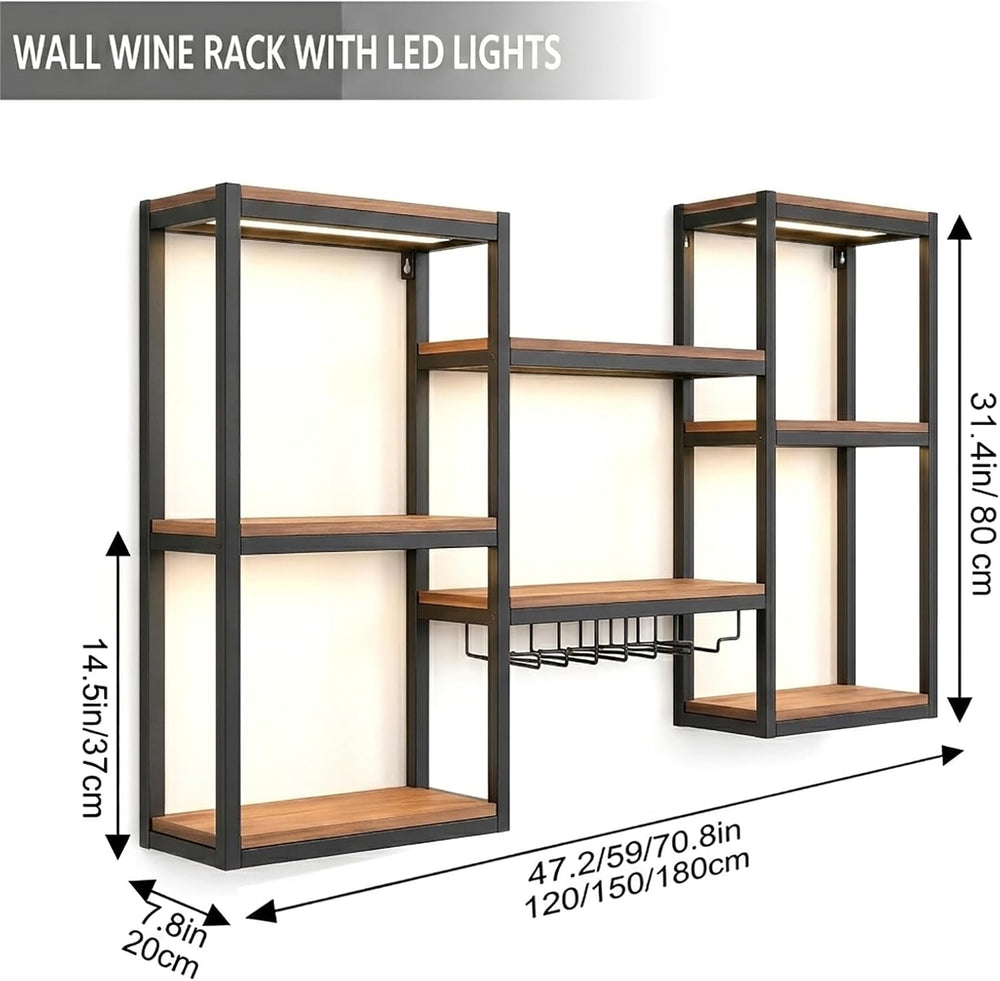 Wall Wine Rack with LED Lights, 3-Tier Modular Home Bar Shelves, Heavy Duty M...