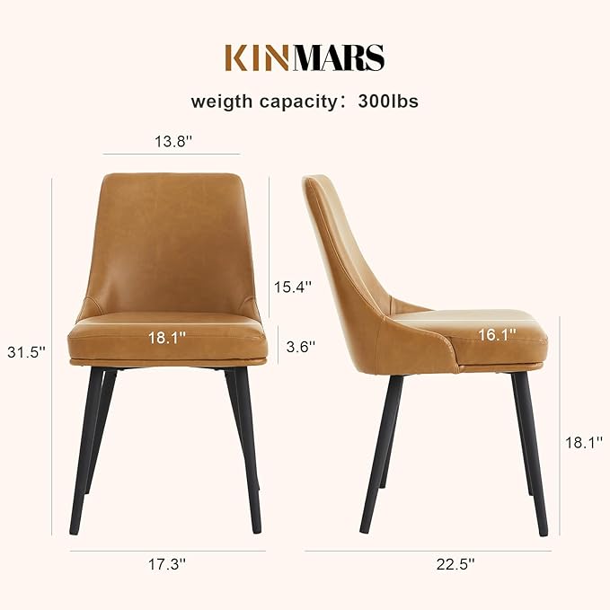 Modern Upholstered Dining Chairs Set of 2 with Thick Seat Cushion and Curved ...