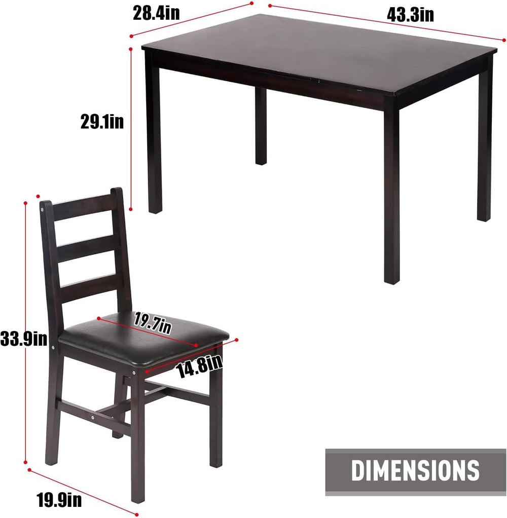FDW | 5-Piece Solid Pine Wood Dining Table | Brown | Kitchen Table