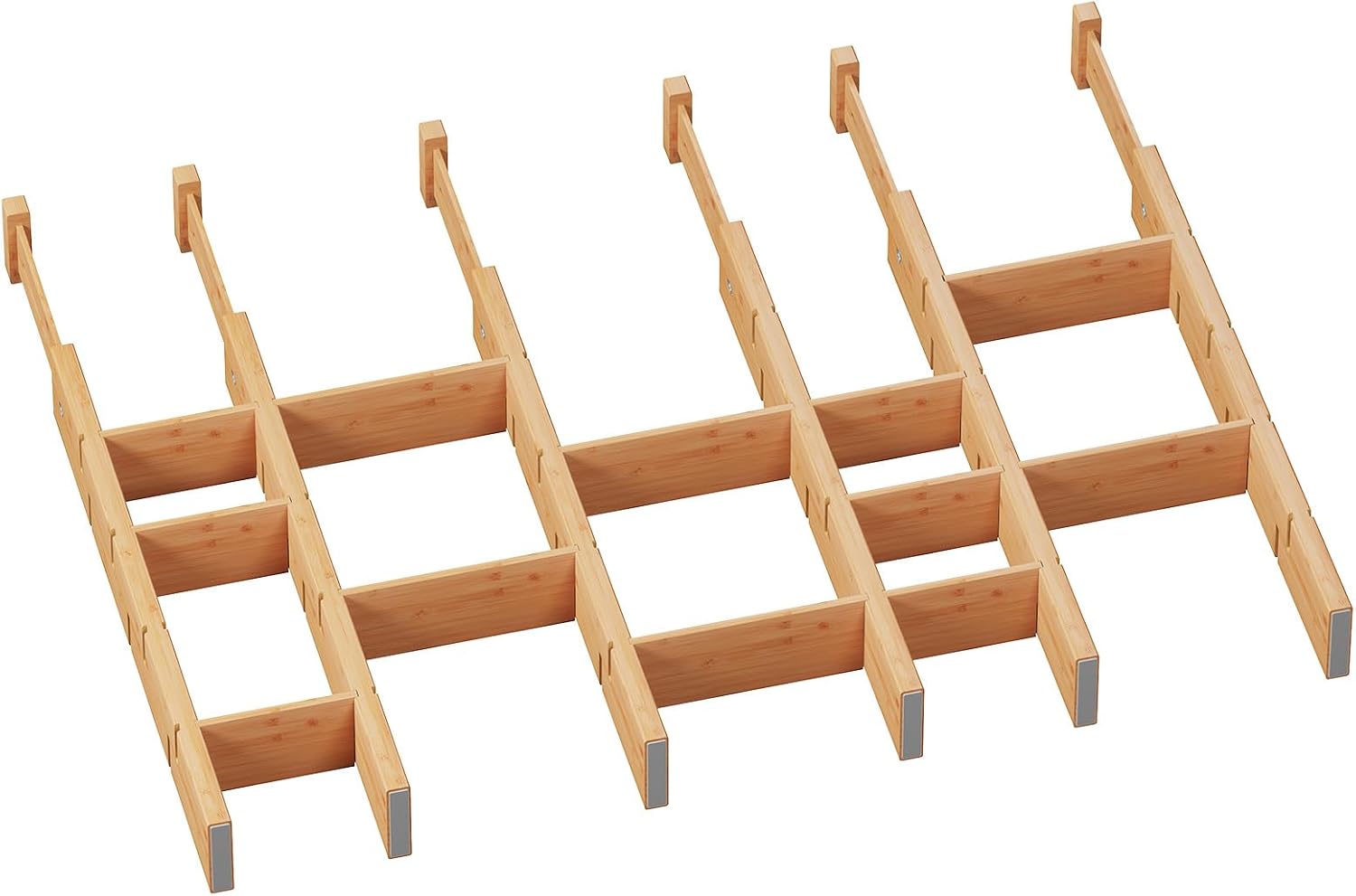 6 Pack Bamboo Drawer Dividers with Inserts, Kitchen Adjustable Drawer Organizers, Expandable Organization for Home, Dressers, 6 Dividers with 12 Inserts