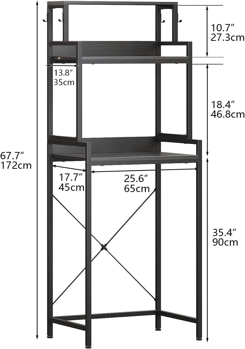 3-Tier Mini Fridge Stand Kitchen Bakers Rack with Adjustable Shelves, Freestanding Microwave Stand with Storage, Split Design Coffee Bar Shelf for Home Office Dorm (Black, 25.6")