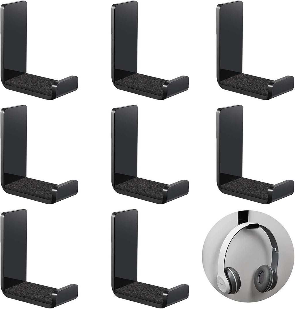 Weewooday 8 Pcs Headphone Hanger Headphone Holder Wall Hook Desk Bulk Adhesive Headset Wall Mount Stand General Purpose (Black)