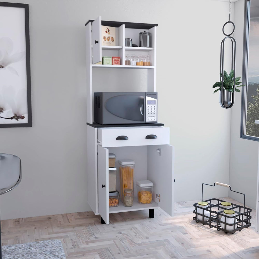 Salem Kitchen Pantry with 2 Cabinets, 2 Open Shelves, and Drawer