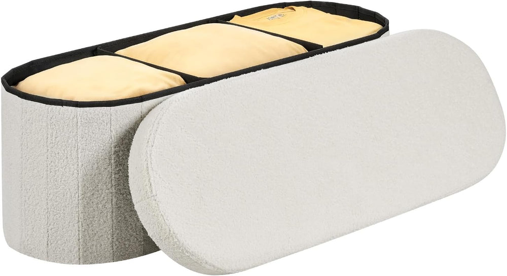 VEVOR Oval Storage Ottoman Bench, Foldable Teddy Fleece End of Bed Bench, Fol...