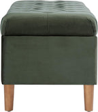 HomePop Home Decor | Tufted Ainsley Button Storage Ottoman Bench with Hinged Lid | Ottoman Bench with Storage for Living Room & Bedroom,Loden Green Velvet