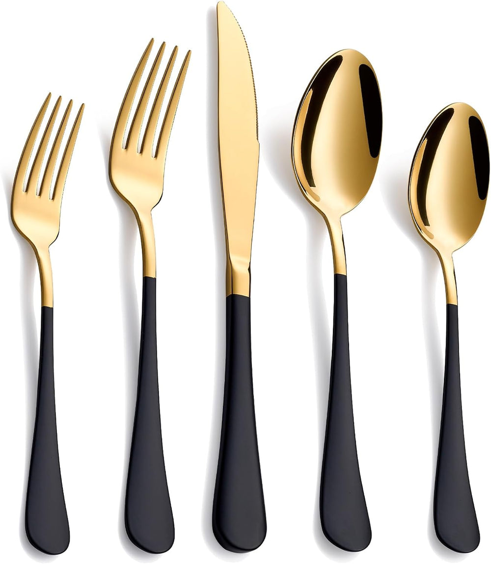 20-Piece Black & Gold Silverware Set, 18/0 Stainless Steel Colorful Handl...