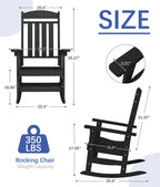 Outdoor Rocking Chair Set of 3, Oversized Rocking Chair Outdoor | HDPE All Weather Resistant High Back Patio Rocker for Porch, Patio, Garden,350 lbs Capacity, Black