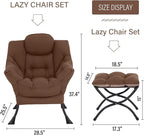 Welnow Lazy Chair with Ottoman, Modern Lounge Accent Armchair with Armrests and a Side Pocket, Leisure Sofa Armchair Set, Reading Chair with Footrest for Small Space, Dark Brown