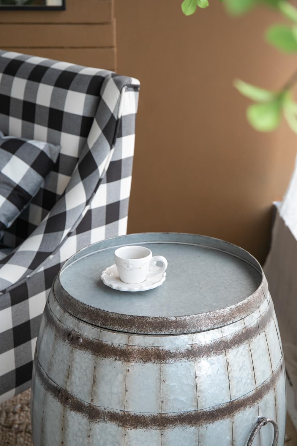 Drum Side Table with Removable Lid, 22.5x22.5x26 Inch Iron End Table with Sto...