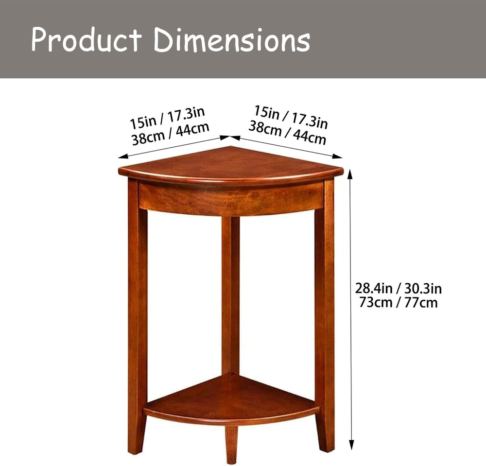 Solid Wood Corner Wedge Table, Triangle Corner Side Table with 2 Shelves, Spa...