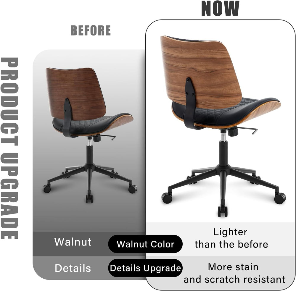 Home Office Chair No Arms with Wheels, Adjustable Height Small Desk Chair, PU...