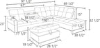 L Shaped Sectional Sofa with Ottoman, Nail-Head Design Leather Right Facing Modern Couches with Cup Holder for Living Room, Bedroom, Office, Ginger