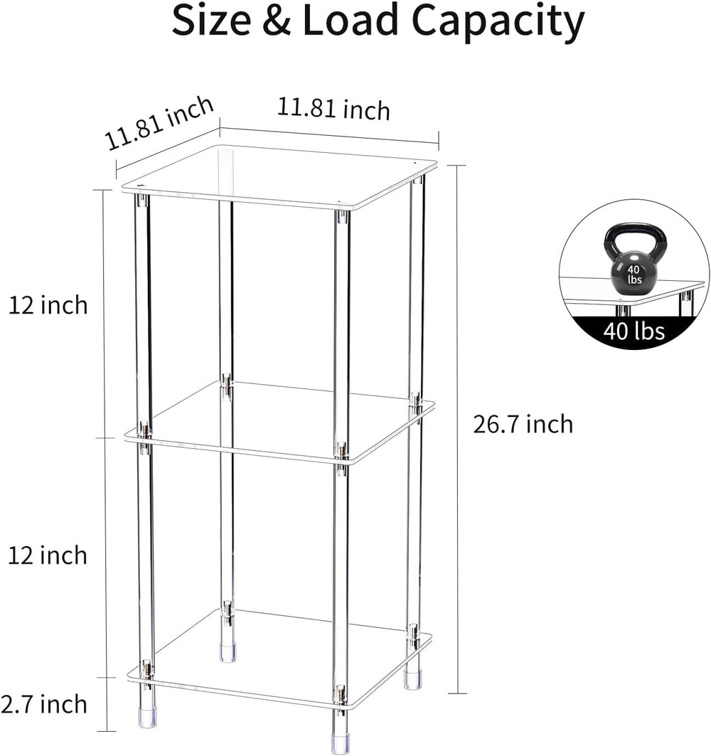 Clear Acrylic Side Table, 11.81" L x 11.81" W x 26.7" H, 3-Tie...