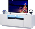 WLIVE TV Stand with LED Lights & Large Storage Cabinet, Modern Entertainment Center for 32/43/50/55 Inch TVs, Sturdy Media Console for Living Room, Bedroom, Gaming, White