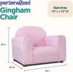 Keet Personalized Gingham Kids Chair with Custom Name Embroidery, Soft Microsuede Fabric, Padded Cushion, Wooden Frame, Ages 2-5, Comfortable & Stylish Toddler Armchair for Playroom & Bedroom.