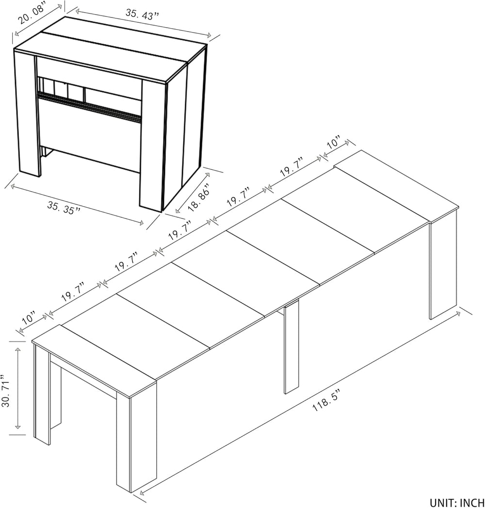 Extendable Dining Table, Transformer Folding Console Table for 2-12 People, S...