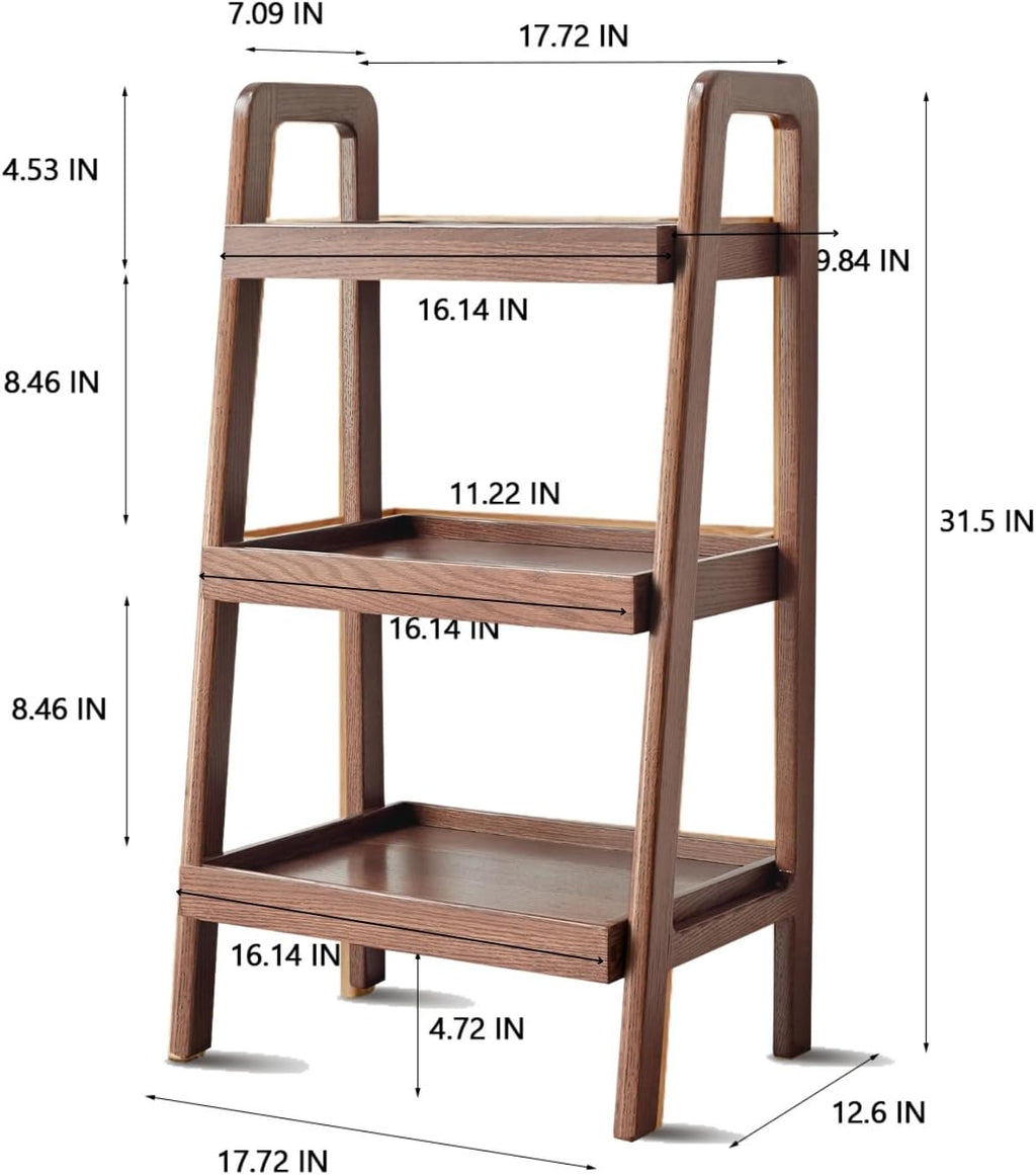 Solid Wood Ladder Shelf, 3 Tier Open Bookcase Storage Shelf | Space-saving vertical organizer, stable ladder structure, display solution for books, plants, decor and household essentials