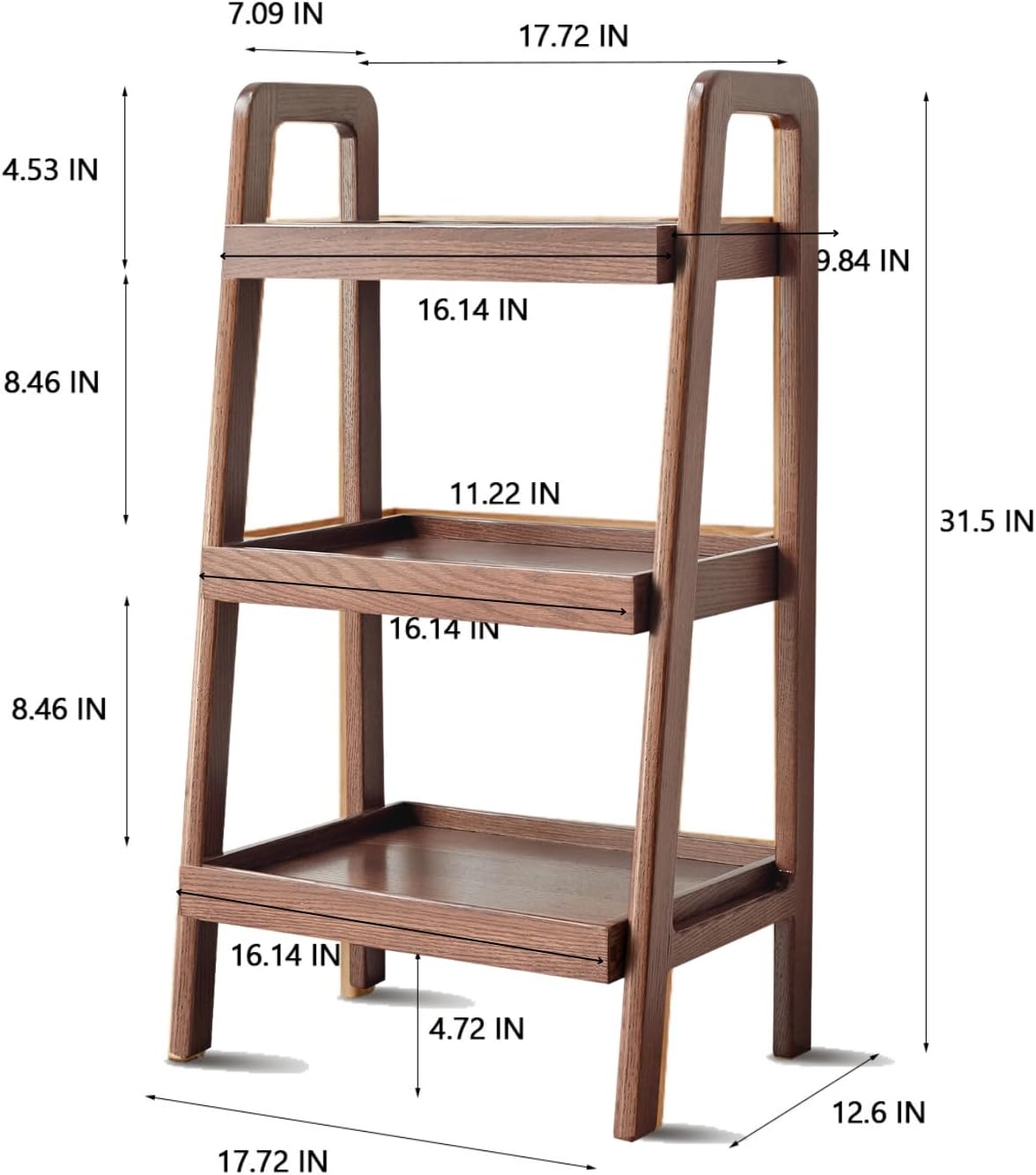 Solid Wood Ladder Shelf, 3 Tier Open Bookcase Storage Shelf | Space-saving vertical organizer, stable ladder structure, display solution for books, plants, decor and household essentials