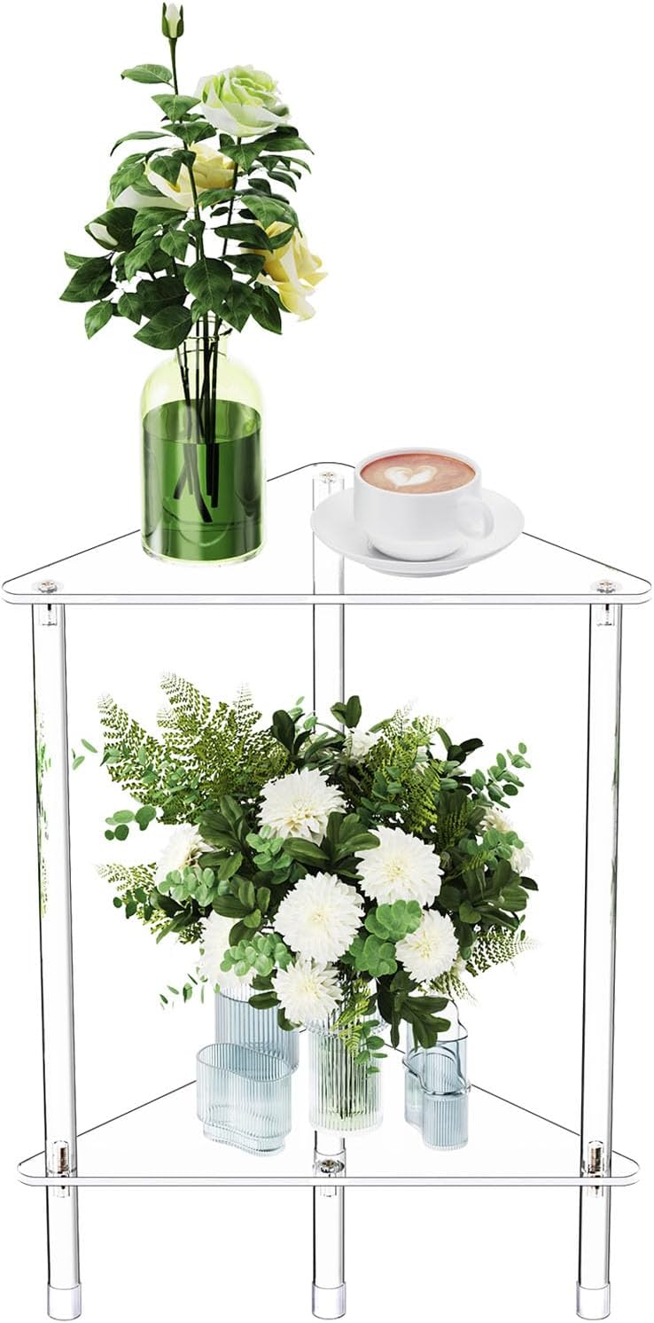 Clear Triangle Acrylic Side Table for Small Space, 11.81" L x 11.81&quot...