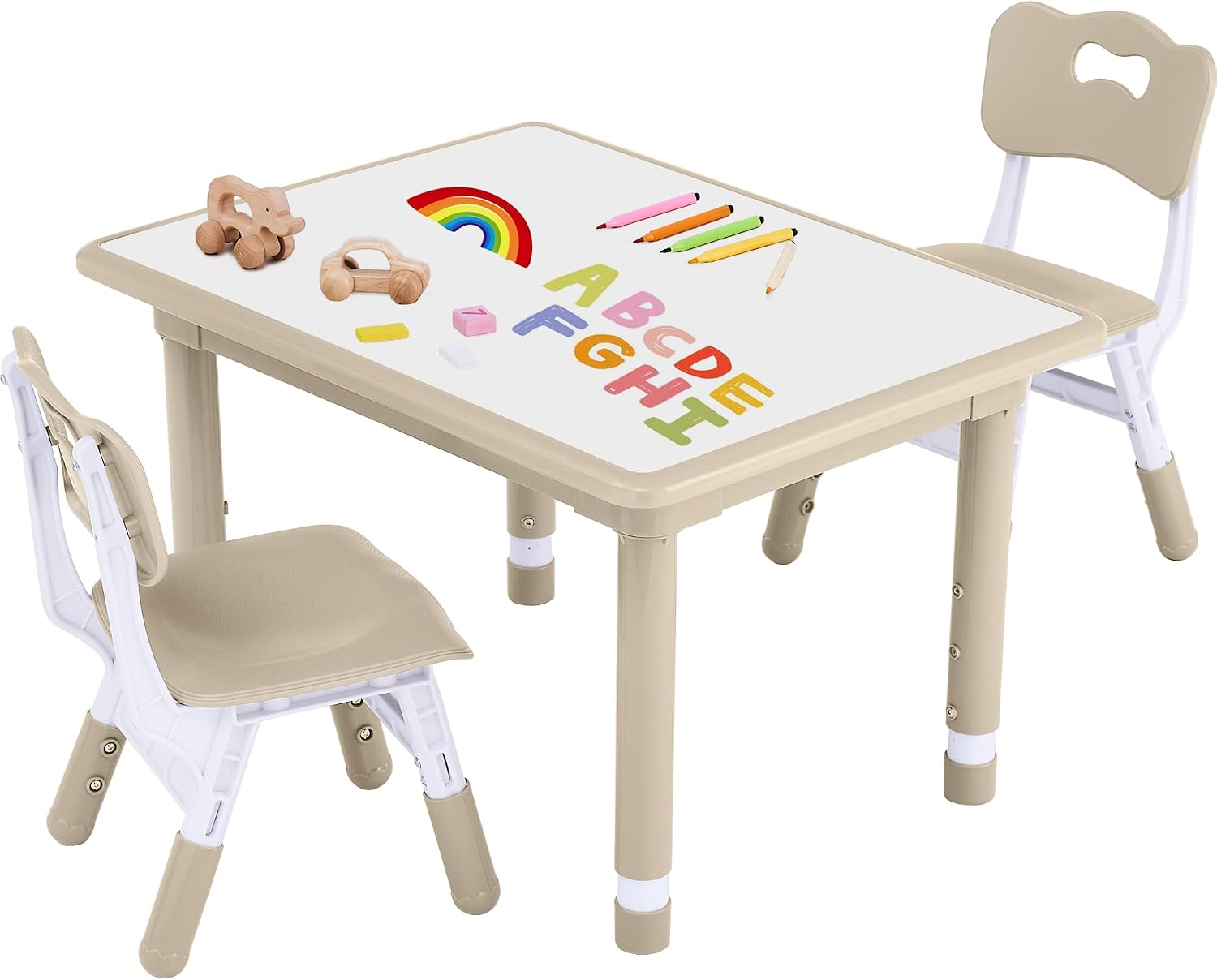 GITAWUSA Toddler Table and Chair Set, Height Adjustable-Upgrade Kids Table and 2 Chairs for Ages 3-8, Multi-Activity Toddler Play Table with Graffiti Desktop for Home/Daycare/Classroom