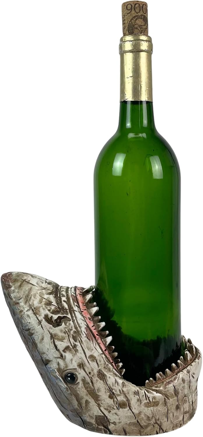 Things2Die4 Distressed Wood Finish Resin Shark Wine Bottle Holder – 7 Inches ...